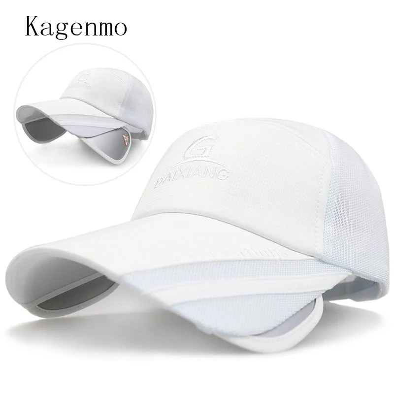 Kagenmo fashion  sunscreen baseball cap hide sunscreen male visor big brim extend mesh breathable sunhat