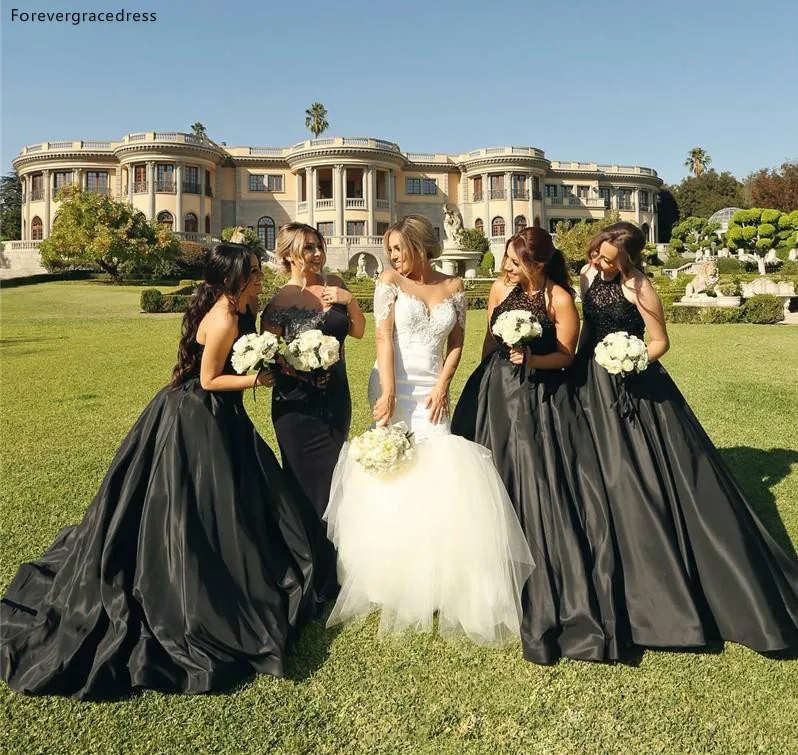 

Black Color Bridesmaid Dress Gothic Style Summer Country Garden Formal Wedding Party Guest Maid of Honor Gown Plus Size