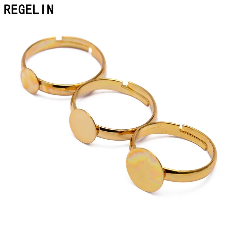 REGELIN Adjustable Ring Settings 6/8/10mm Round Blank Base Trays Bezel for Cabochon Cameo DIY Ring Jewelry Making 20pcs/lot