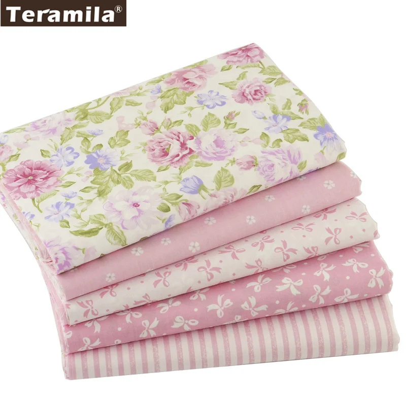 Teramila Pink Fat Quarters Cotton Fabric 5 Pcs 40cm*50cm For Sewing Quilt Patchwork Scrapbooking Flowers Cloth Kids Bedding