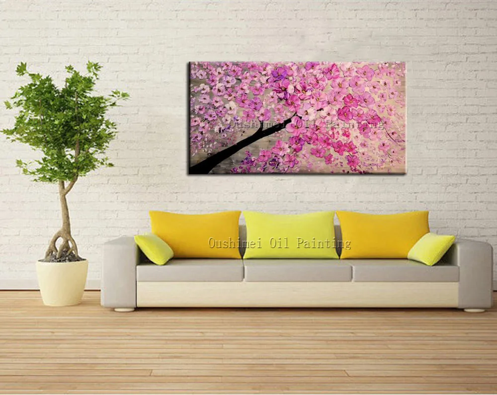 Lovely Pink Skills Artist  Handmade High Quality Modern Abstract Pink Flower Oil Painting On Canvas Modern Pink Canvas Painting