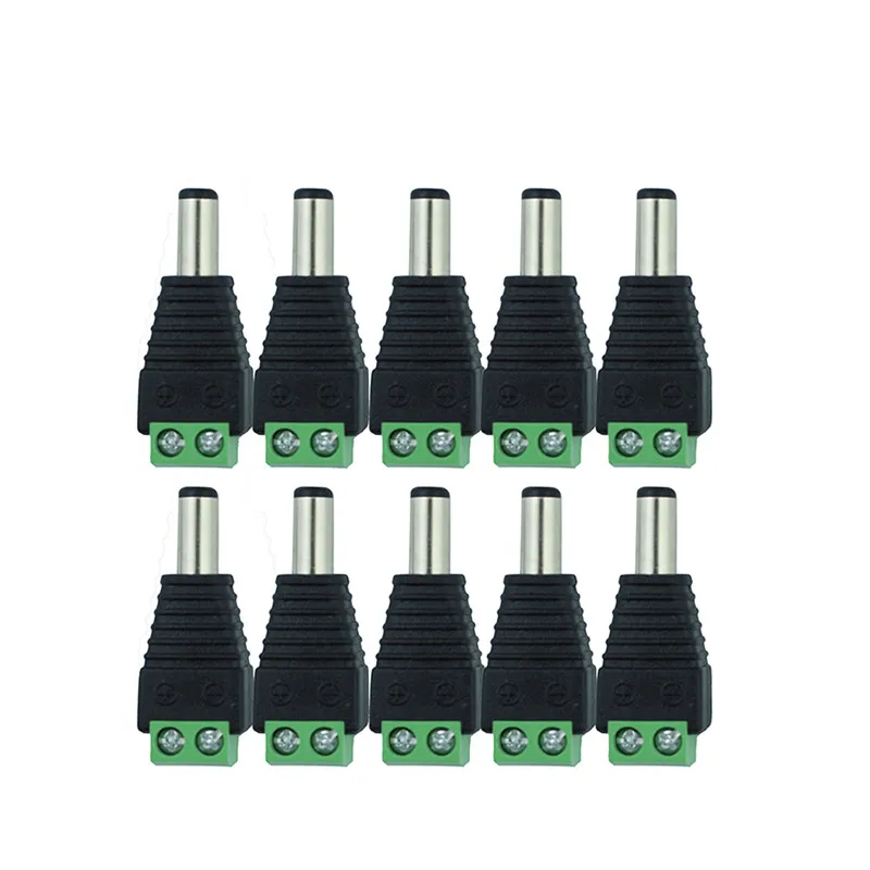 10 Uds 12V 2,1x5,5mm DC enchufe macho adaptador conector enchufe para CCTV luz LED de un solo Color