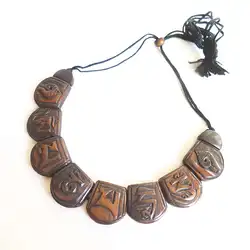 TNL194 Tibetan Yak Bone Carved Six Words Mantras Amulet Statement Choker Necklace OM MANI PAD ME HUM