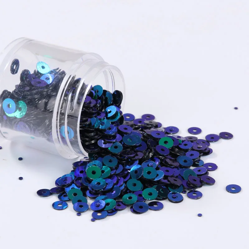 2000pcs(10g) Black with Blue-Light Sequin 4mm Flat Round Loose Sequins For Craft, Night Club Bar Dress Sewing Accessories