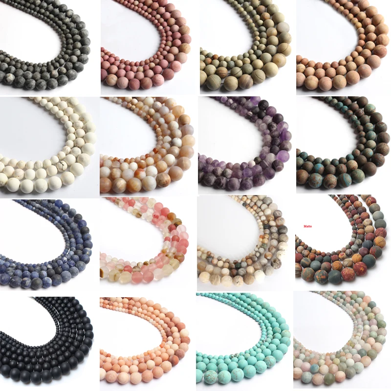 

Natural Matte Agates Quartz Turquoises Tiger Eye Dull Polish Stone Round Loose Beads For Jewelry Making DIy Bracelet Necklace