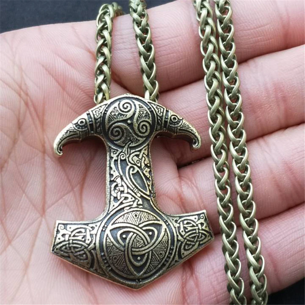 Odins Raven Slavic Kolovrat Viking Rune Pendant Necklace Mens Jewelery Thor Mjolnir Hammer Amulet Charm Rune Knot Necklaces