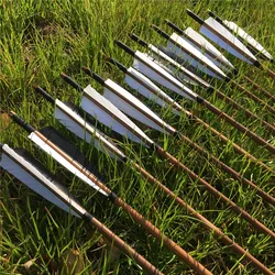 6/12/24PCS 32'' Black & White Turkey Fether Traditional Handmade Bamboo Arrows For Archery