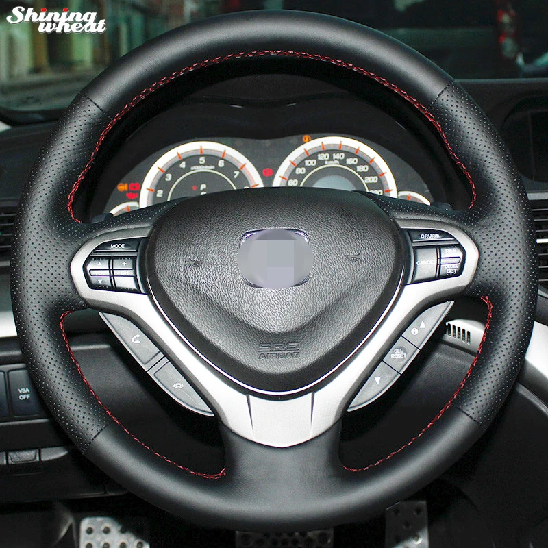 Shining wheat Hand-stitched Black Leather Steering Wheel Cover for Honda Spirior OId Accord Euro 2008-2015 Acura TSX Sport Wagon