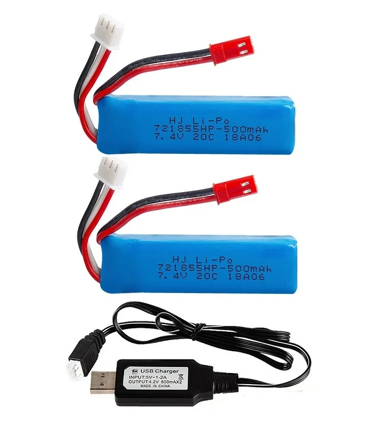 7.4V 500mAh 20C Lipo Battery 2s /usb charger for  A202 A212 A222 A232 A242 A252 4WD RC Car