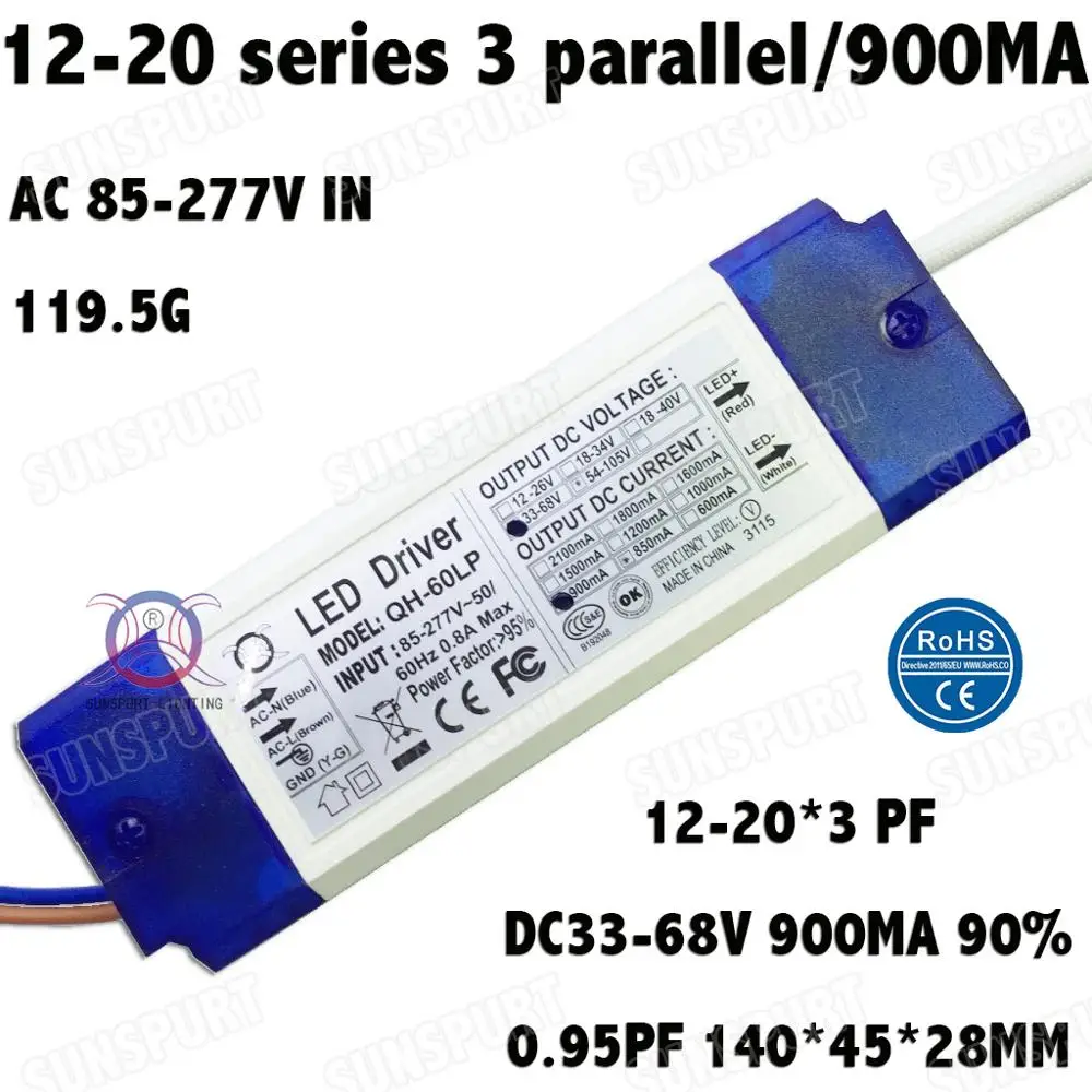 Alta PFC 5-80 W LED Driver AC85-277V DC5-100V 2-30Cx3B 900mA Corrente Costante All\'interno Esterno IP67 10 W 20 W 30 W 80 W Spedizione Gratuita