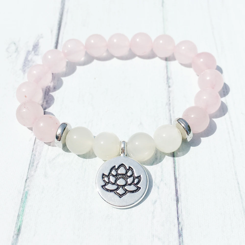 MG0385 Natural A Grand Moonstone Bracelet Fashion Women`s Rose Quartz Bracelet Heart Chakra Energy New Beginnings Jewelry