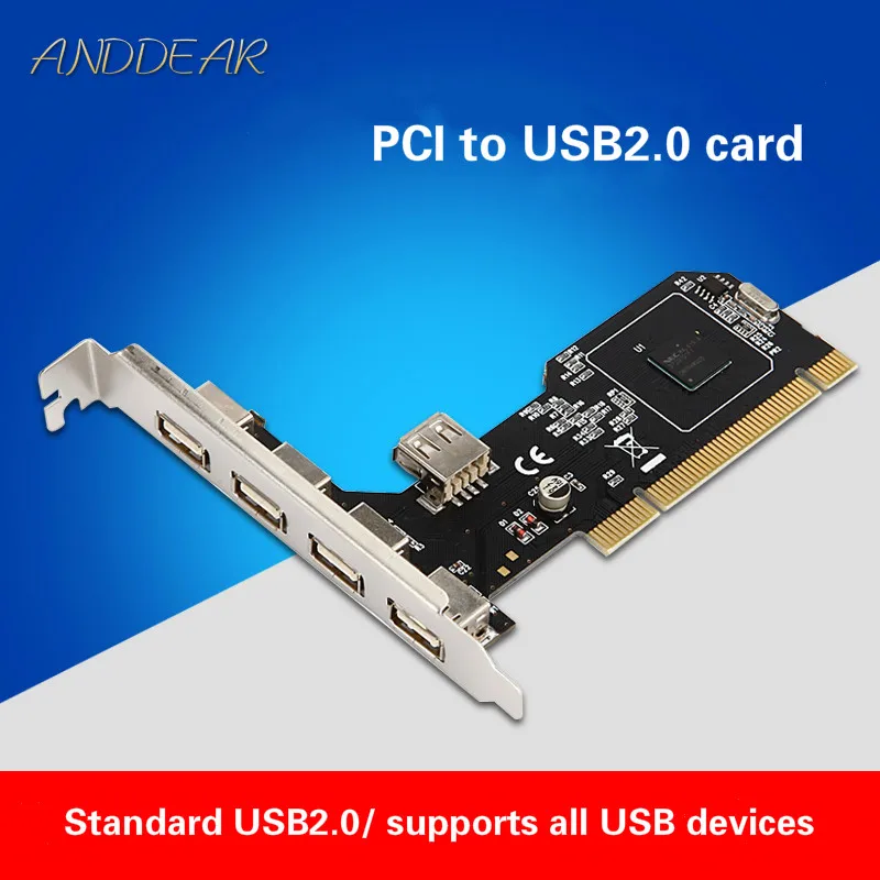 

Плата расширения ANDDEAR USB2.0 для настольного ПК, адаптер PCI-5 usb 2,0, настенная плата с чипом NEC, usb c на hdmi vga usb c ethernet