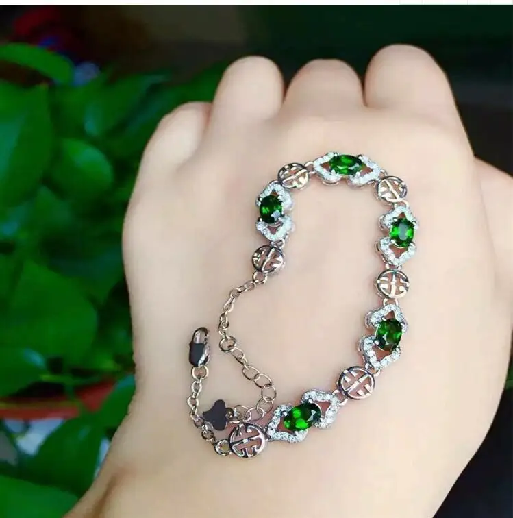 Free Shipping Natural and real Diopside Bracelets 925 sterling silver Fine jewelry gems 4*6mm 5pcs