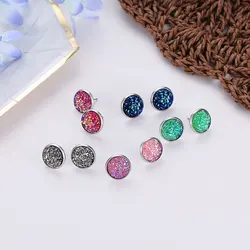 10 Colors Pink Blue Black White Green Frosted Full Shiny Crystal Geometric Circle Stud Earrings For Women