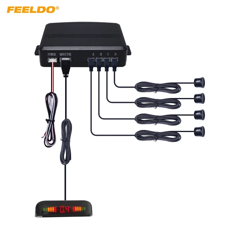 

FEELOD 1Set Car LED Backlight Display 22mm 4-Sensor Parking Sensor Forward Astern Radar Kit System 10-Color 12V #5646