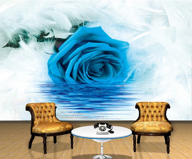 

Custom papel DE parede 3 d, blue roses and feather murals for the sitting room the bedroom TV setting wall waterproof wallpaper