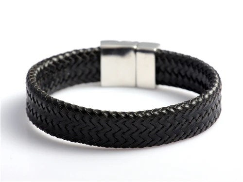 Genuine Leather Bangle for Men Stainless Steel Bracelet Magnetic Clasp  Brown Black Leather Bracelets Boy Friend Gift