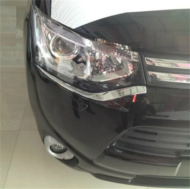 For Mitsubishi Outlander 2013 2014 2015 ABS Chrome Headlight Eyebrow Trim Front Light Lamp Eyelid Strips Car Styling Accessories