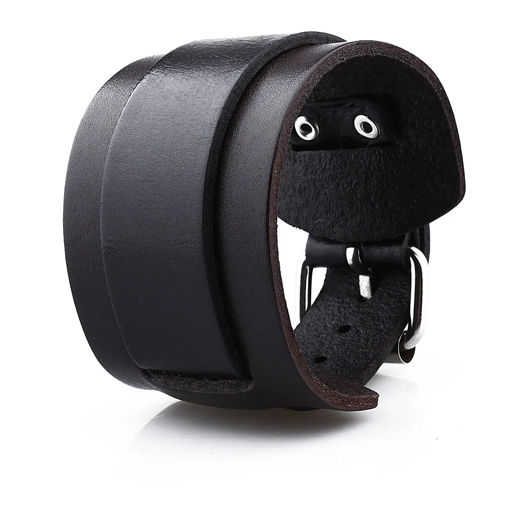 HAWSON Boys Punk Leather Bracelet Fashion Black&Coffee Adjustable Buckle Bracelets 26.5 CM