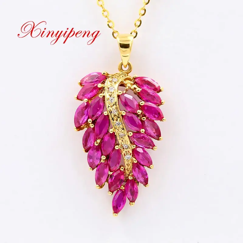 

Xin yi peng 18 k yellow gold inlaid natural ruby necklace pendant, woman, anniversary gifts