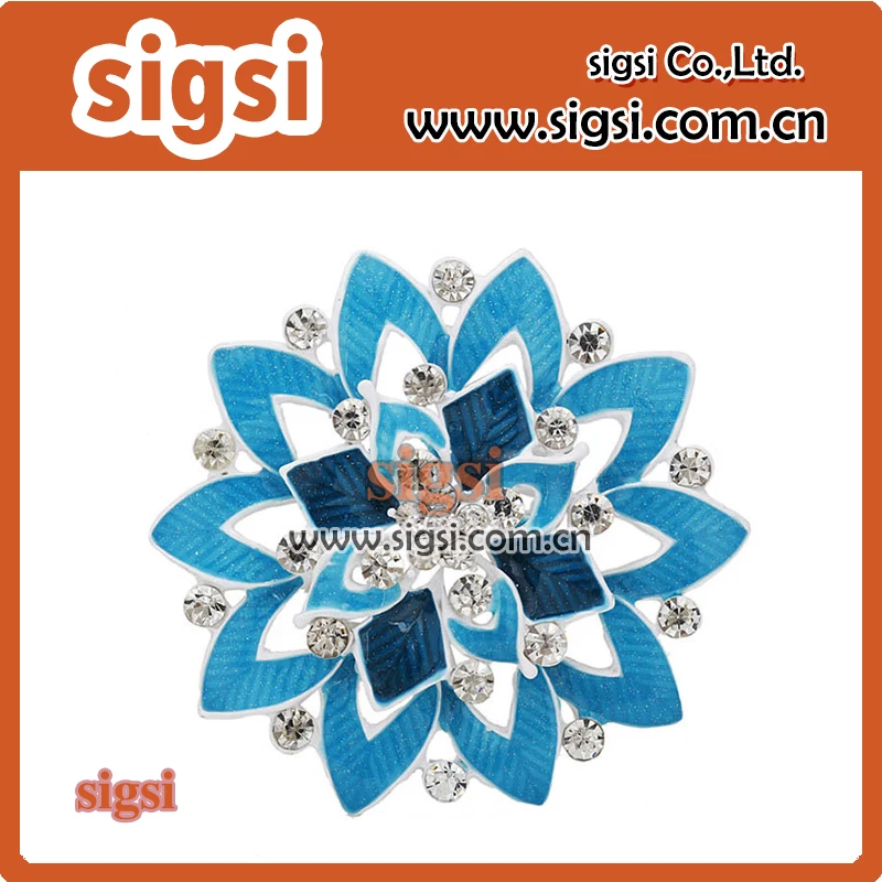 blue fashion flower rhinestone brooch shiny brooch bin