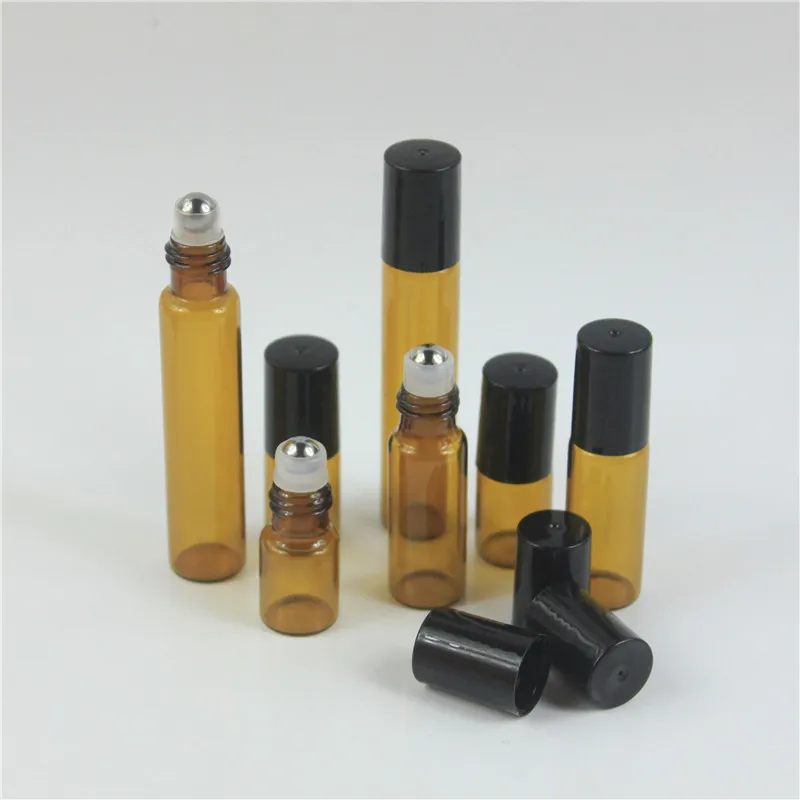 1ml 2ml 3ml 5ml 10ml roller bottles for essential oil roll-on refillable perfume bottle deodorant container with black lid