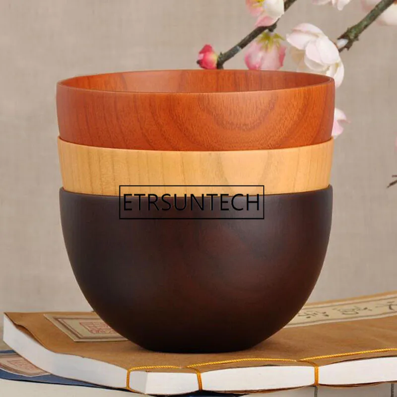 Handmade Chinese Round Wood Bowl Jujube Wooden Fruit Bowls Noodle Rice Food Containers Salad Soup Bowls