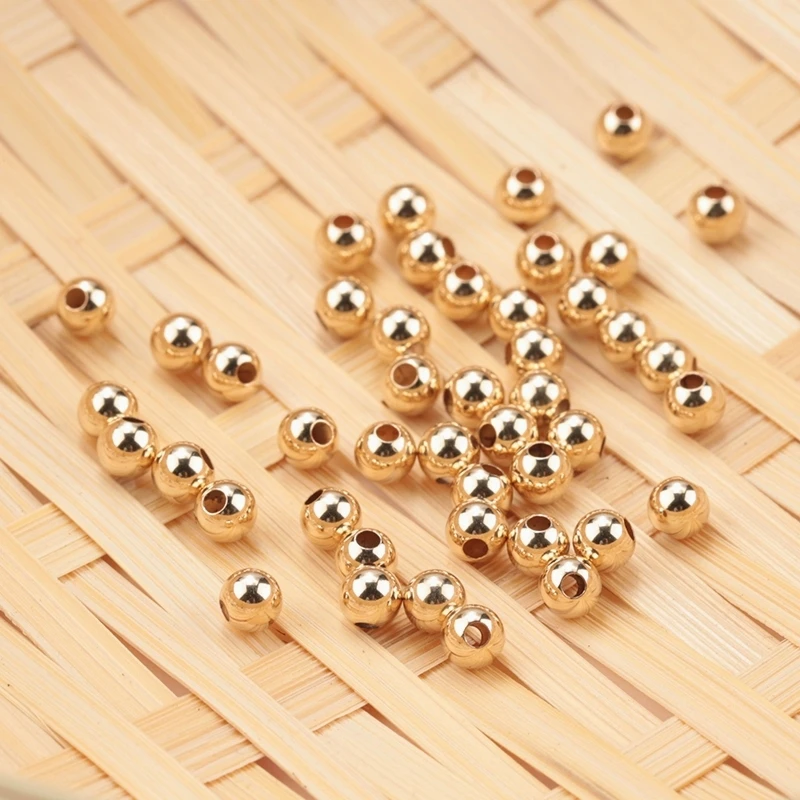 2-4MM 14K 골드 채워진 비즈 14K 골드 주얼리 재료 액세서리 팔찌 및 목걸이 제작을 위한 부드러운 주얼리 비즈, 10 개