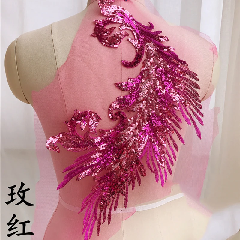 10Pcs Exquisite 3D Beaded Sequins Lace Applique Mesh Lace Fabrics Lace Patch Sewing Trims Golden Sapphire Purple DIY Accessories
