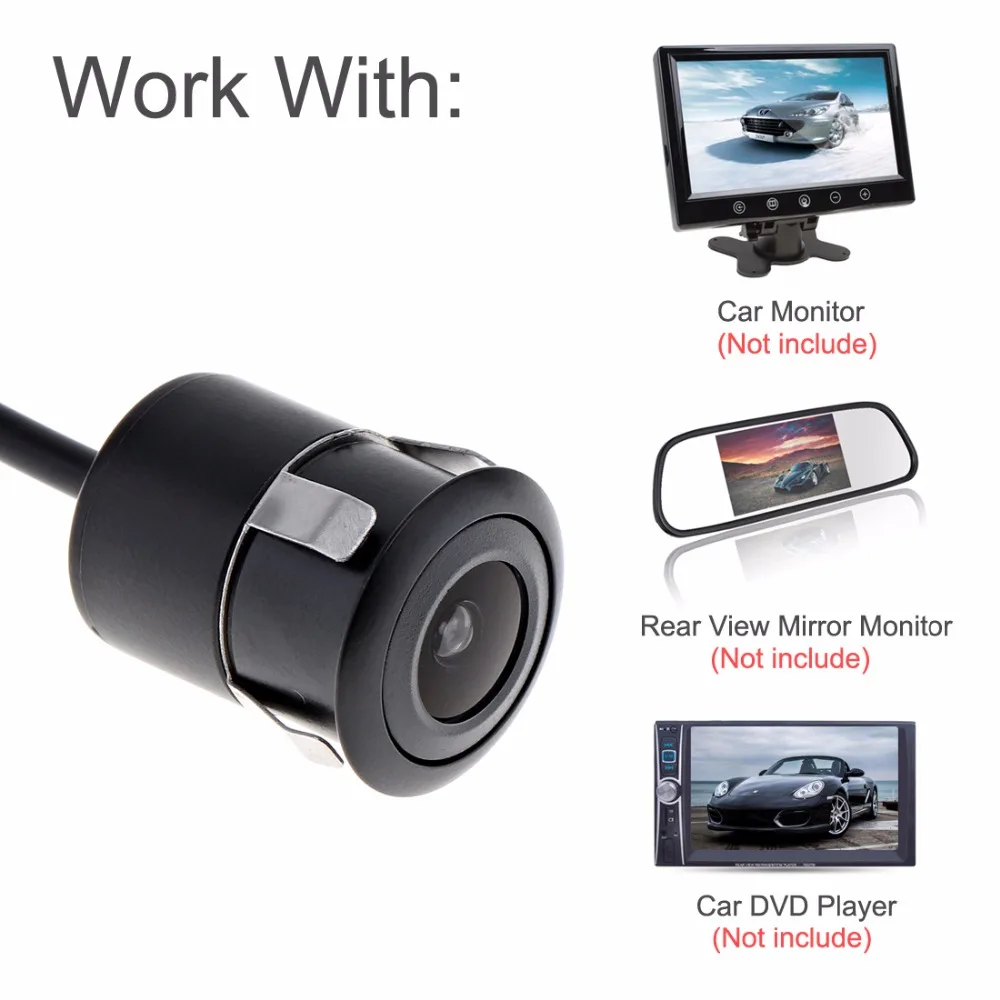 Universal DC 12V 2 In 1 CCD Car Rear View Camera 170 Degrees Wide Angle with Parking Lines and 18.5mm Glass Lens