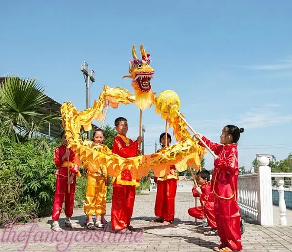 3.1M 4 Kids Player Children Size CHINESE DRAGON DANCE Gold-plated  Folk Festival Celebration Costume