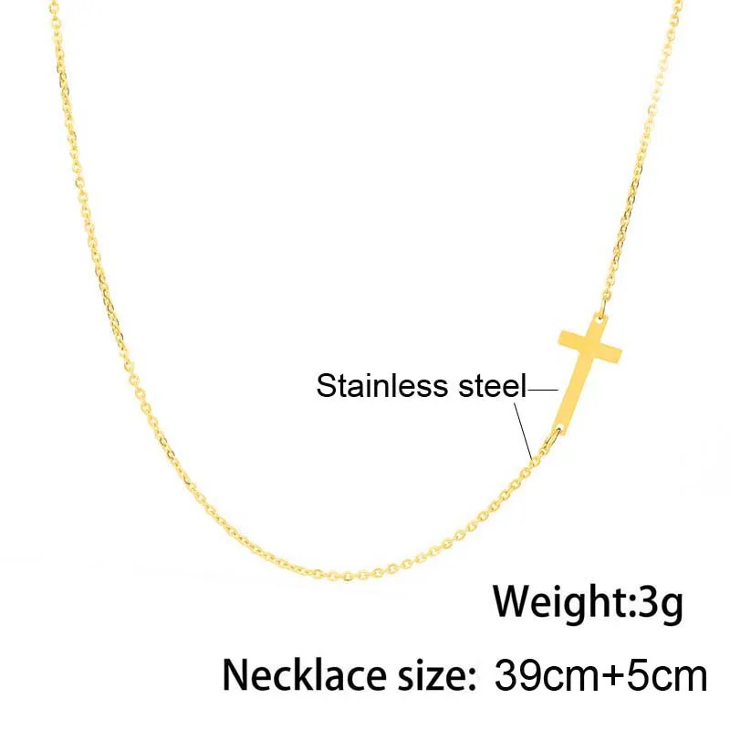 Stainless Steel Choker Necklace Women Gold Color Sideways Cross Necklace Tiny Short Chain Collares Female Religious Jewelry