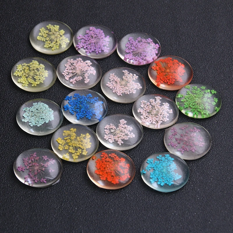 4pcs 20mm 25mm Mixed Natural Dried Flowers Flat Back Resin Cabochons Cameo