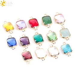 CSJA Bohemian Square Crystal Glass Beads Gold Color Double Rings Pendant for Necklace Bracelets Connector Jewellery Finding E880