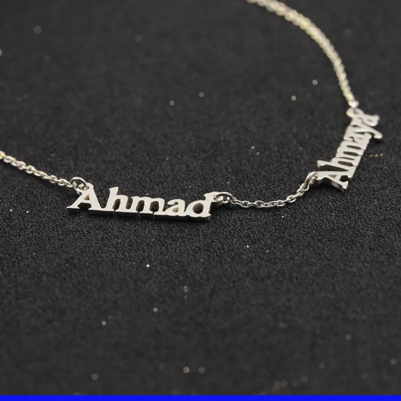 Sideway Customised Double Nameplate Necklace Personalized Two Name Pendants Jewelry Family Name Bar Necklace Christmas Gift