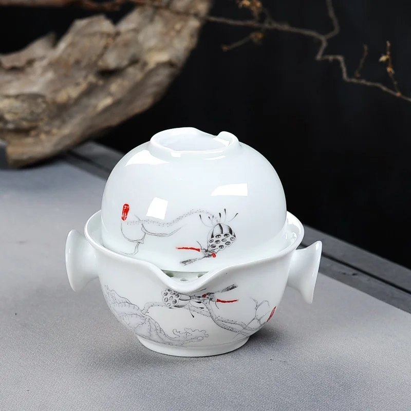 Chinese landscape painting travel tea set Include 1 Pot 1 Cup,Beautiful and easy teapot kettle,kung fu teaset elegant gaiwan