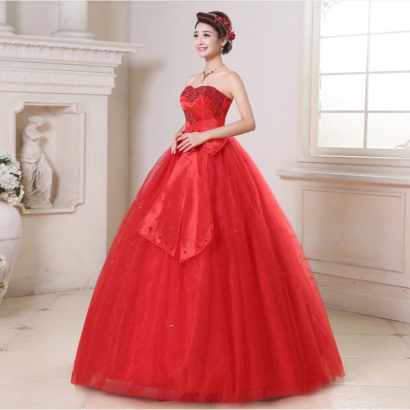 VLNUO NISA Sweetheart Red Abito Da Sposa Bella Bow Backless Lace Up Abito di Sfera Plus Size A Buon Mercato Abito Da Sposa Abiti noiva