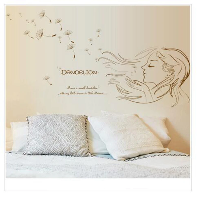 Removed Dandelion Girl wall stickers For girl’s Bedroom Living Room Decorative Home Decals Furnishing Decorative Mural