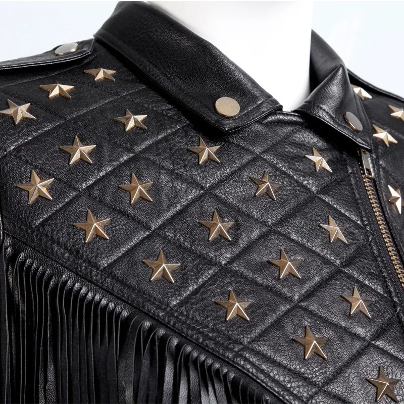 Fashion Women Short Slim Pu Leather Jackets Winter New Motorcycle Tassel Faux Leather Jacket Pentagram Lapel Zipper Coats