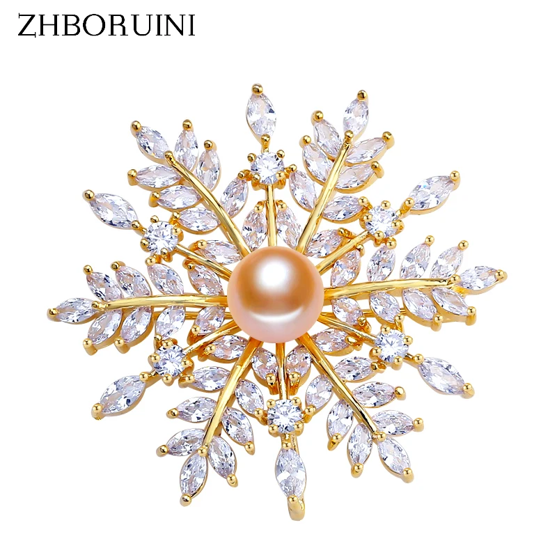 

ZHBORUINI 2019 Fine Jewelry New Natural Freshwater Pearl Brooch Creative Snowflake Brooch Pins Pearl Jewelry Women Accessories