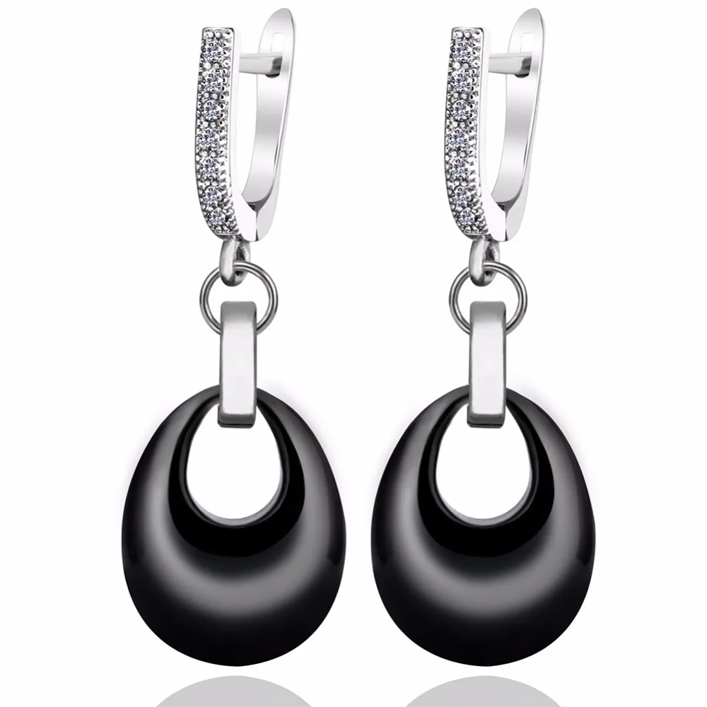 2020 Costume Jewelry Sets Black White Pink Water Drop Pendant Jewelry Earrings X Cross Rings For Women Crystal Wedding Jewelry