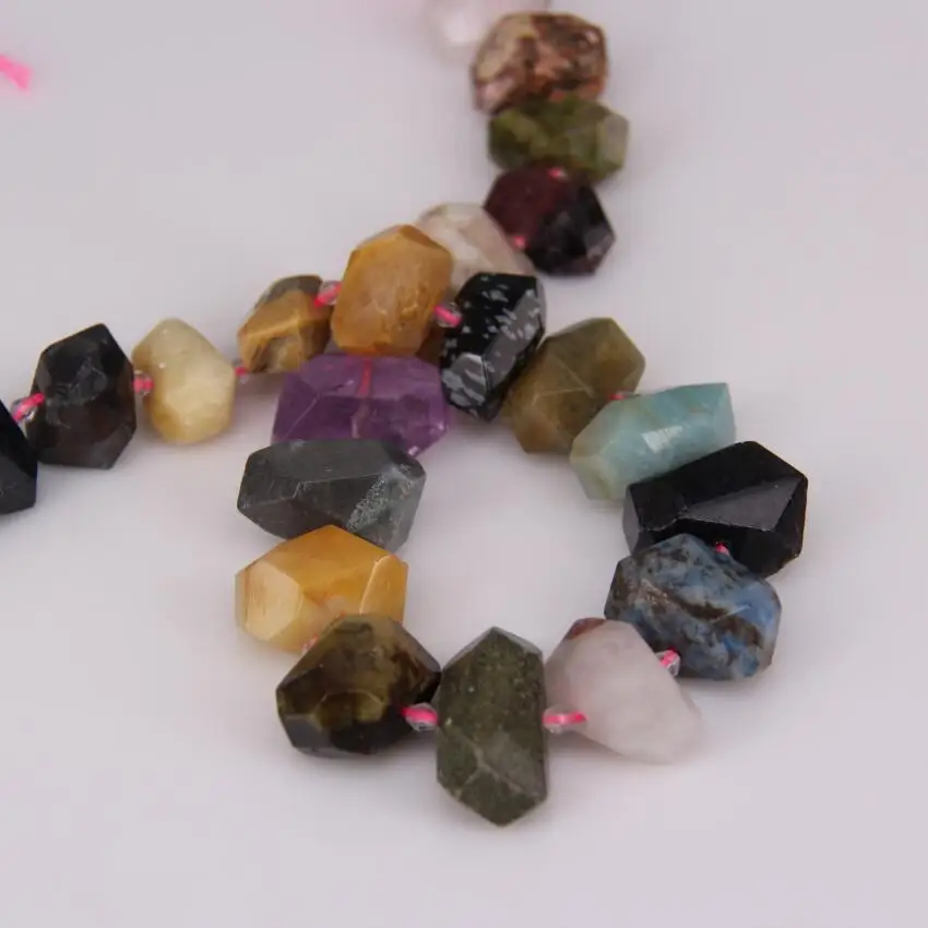 Full Strand Mixed Stones Faceted Nugget Beads,Quartz Crystal,Sodalite,Unakite,Amazonite,Center Drilled Cut Slabs