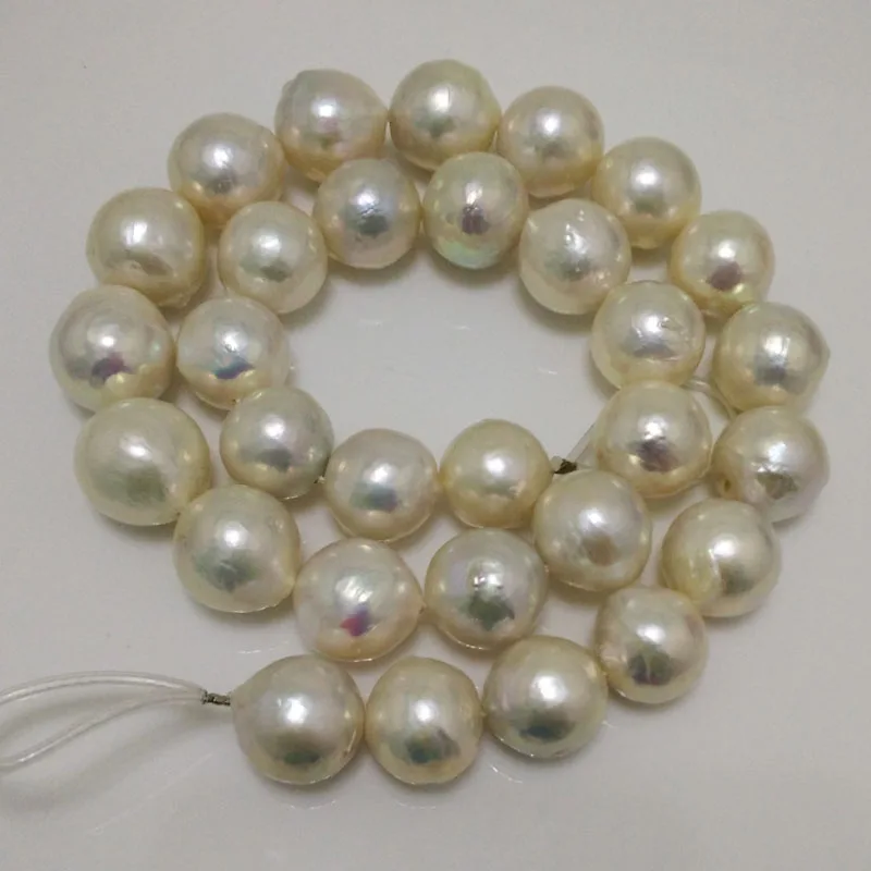 16 inches 13-14mm White AA High Luster Round Edison Pearls Loose Strand