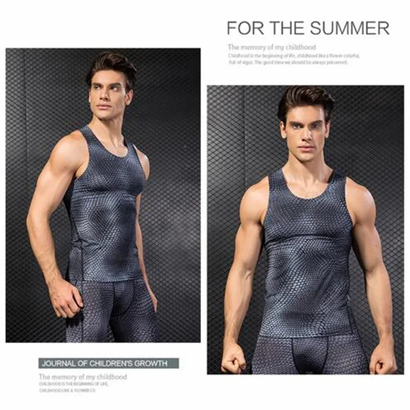 Men Pro Compression 3D Print Tight Slim Snake Scale Vest,High Elastic Quick-drying Wicking Sporting Fitness Shapers Tank Tops