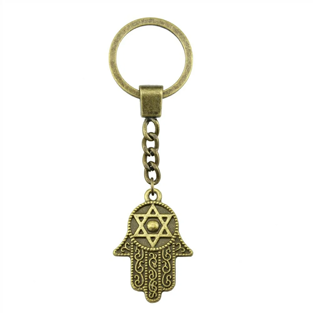 Men Jewelry Key Chain Party Gift Keychains Jewelry 28x19mm Hand With Star Of David Antique Bronze Silver Color Plated Key Rings