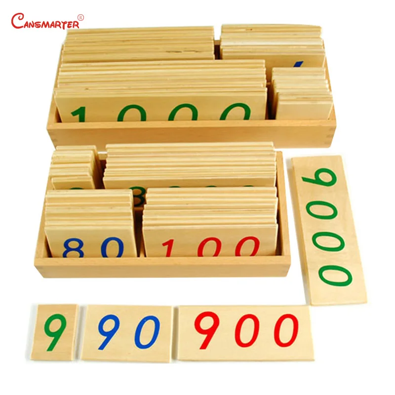 Montessori Teaching Toys 1-9000 Wooden Cards With Box Kids Children House Educational Materials Toy Beech Wooden