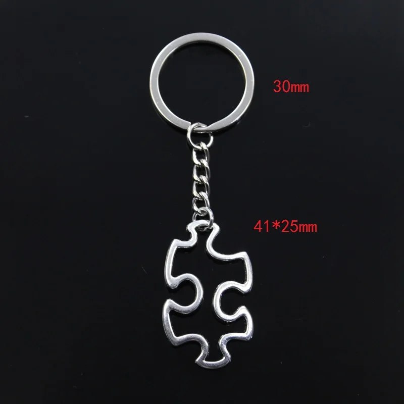 Hot Fashion Jigsaw Puzzle Piece Autism Awareness 41x25mm Pendant Key Ring Chain Silver Color Men Car Gift Keychain Dropshipping