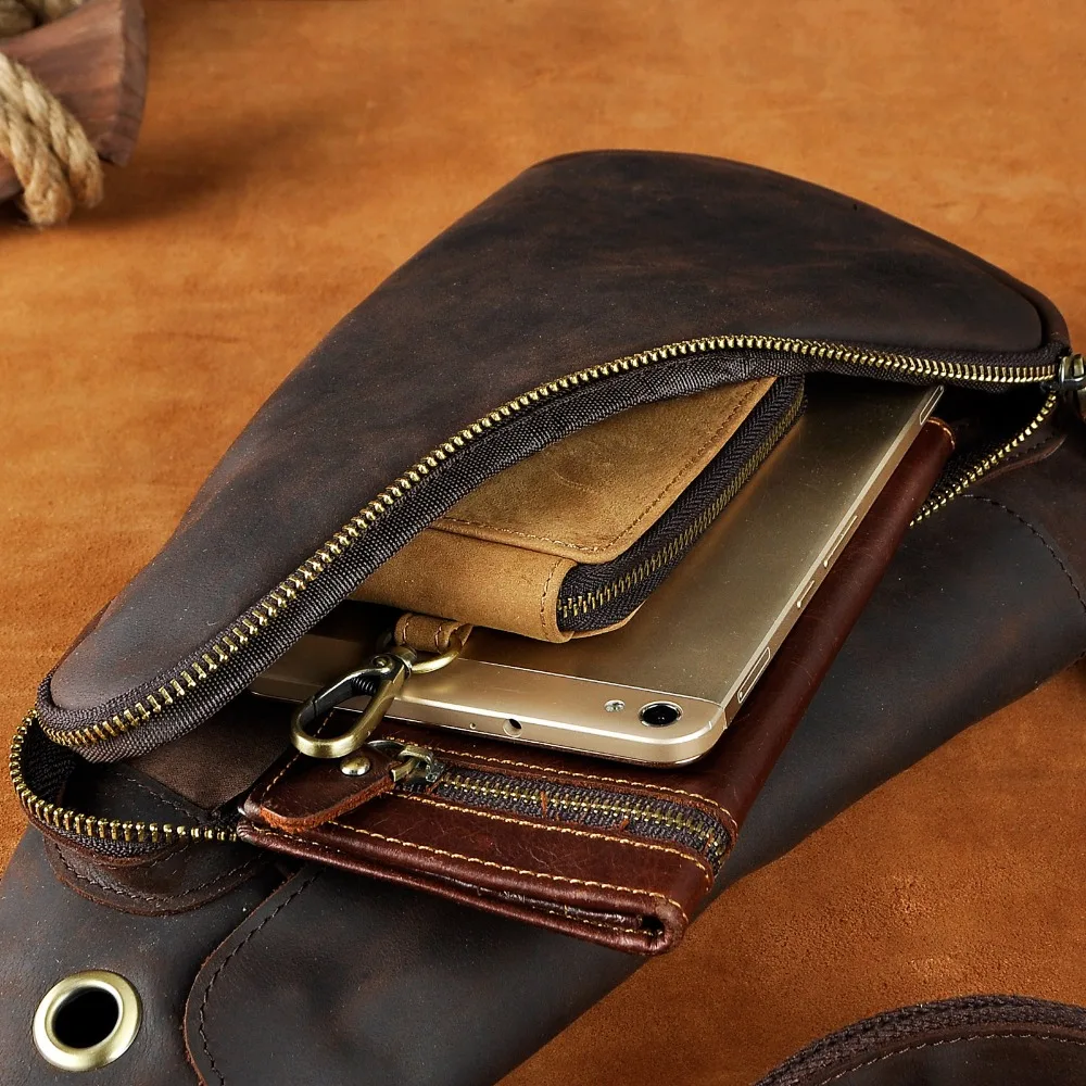 Quality Men Crazy Horse Leather Casual Fashion Waist Pack Chest Sling Bag Design One Shoulder Crossbody Bag For Male 9976-d