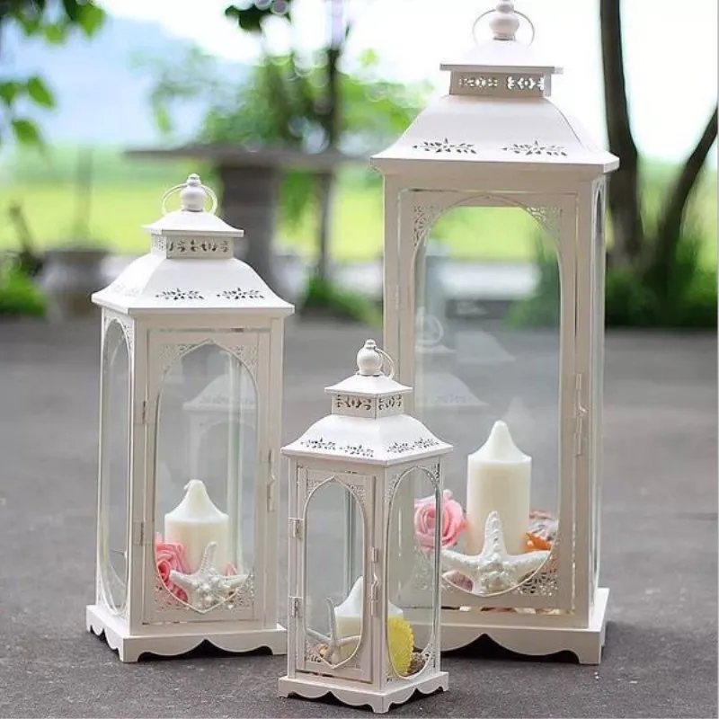 European Wrought Iron Wind Lamp Candlestick Wedding Props Wedding Pre-function Area Decoration Retro Lantern Wedding Lantern