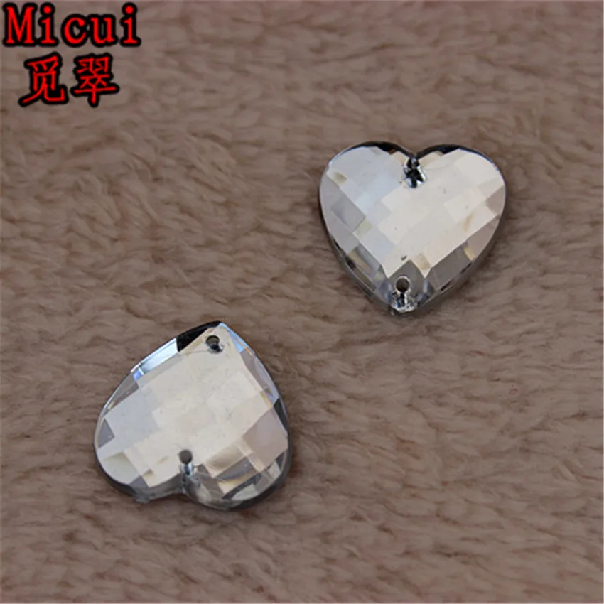 Micui 100pcs 16mm Sewing Heart Shape Rhinestone Flatback Strass Sew On Acrylic Crystal Stones For Clothes Dress Crafts ZZ121